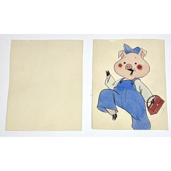 VTG SET 2 ORIGINAL WATERCOLOR Nursery Boy/Girl Ducklings 7"x9" Signed BROCK 1955 - Picture 2 of 2